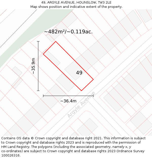 49, ARGYLE AVENUE, HOUNSLOW, TW3 2LE: Plot and title map