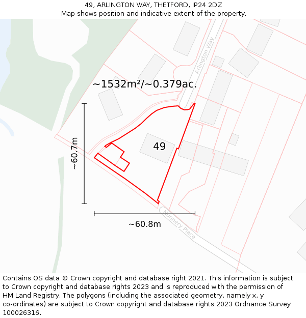 49, ARLINGTON WAY, THETFORD, IP24 2DZ: Plot and title map