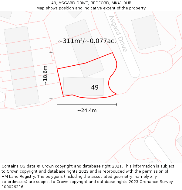 49, ASGARD DRIVE, BEDFORD, MK41 0UR: Plot and title map