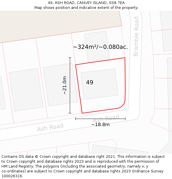 49, ASH ROAD, CANVEY ISLAND, SS8 7EA: Plot and title map