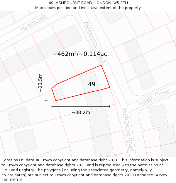 49, ASHBOURNE ROAD, LONDON, W5 3EH: Plot and title map
