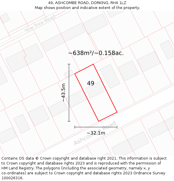 49, ASHCOMBE ROAD, DORKING, RH4 1LZ: Plot and title map