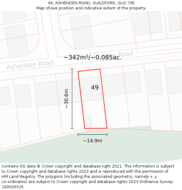 49, ASHENDEN ROAD, GUILDFORD, GU2 7XE: Plot and title map