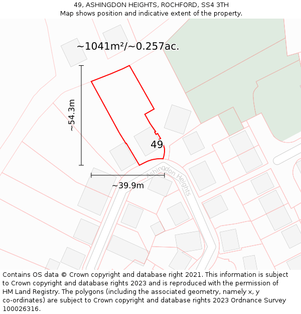 49, ASHINGDON HEIGHTS, ROCHFORD, SS4 3TH: Plot and title map