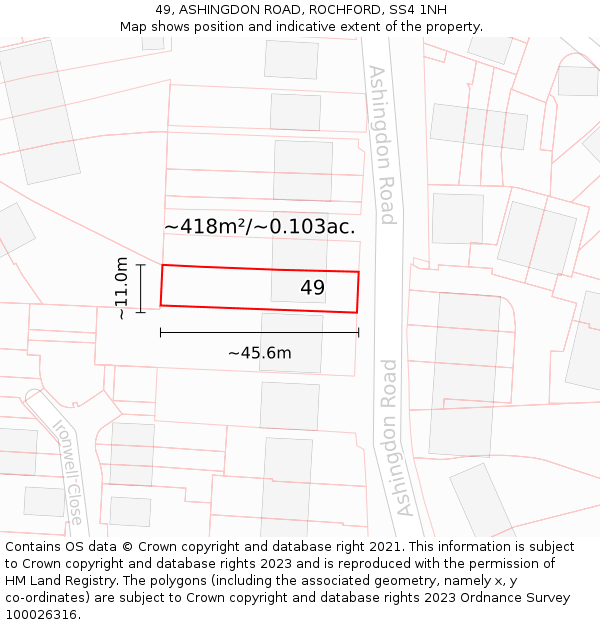 49, ASHINGDON ROAD, ROCHFORD, SS4 1NH: Plot and title map