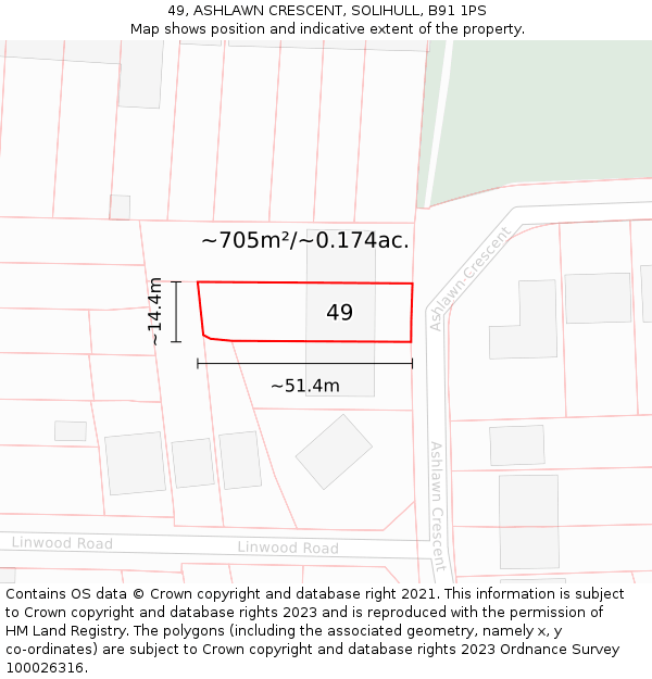 49, ASHLAWN CRESCENT, SOLIHULL, B91 1PS: Plot and title map