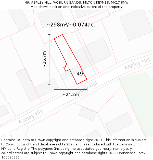 49, ASPLEY HILL, WOBURN SANDS, MILTON KEYNES, MK17 8NW: Plot and title map