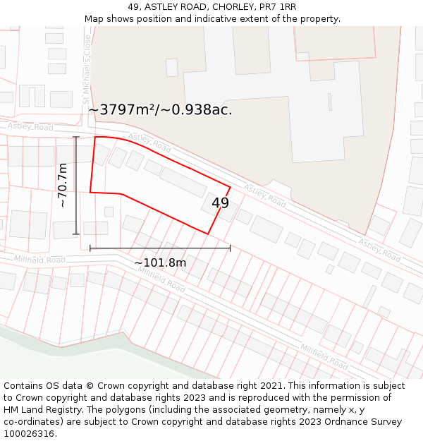 49, ASTLEY ROAD, CHORLEY, PR7 1RR: Plot and title map