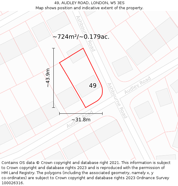 49, AUDLEY ROAD, LONDON, W5 3ES: Plot and title map