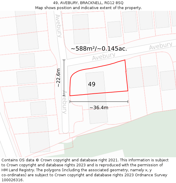 49, AVEBURY, BRACKNELL, RG12 8SQ: Plot and title map