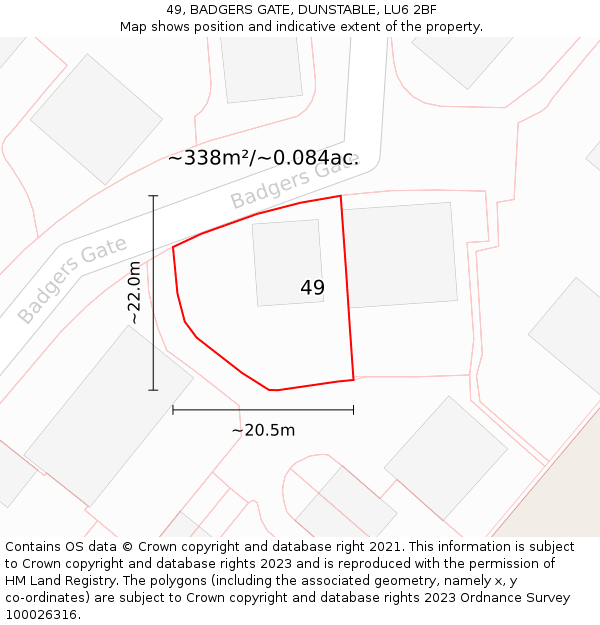 49, BADGERS GATE, DUNSTABLE, LU6 2BF: Plot and title map