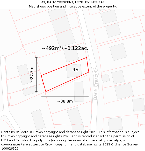 49, BANK CRESCENT, LEDBURY, HR8 1AF: Plot and title map