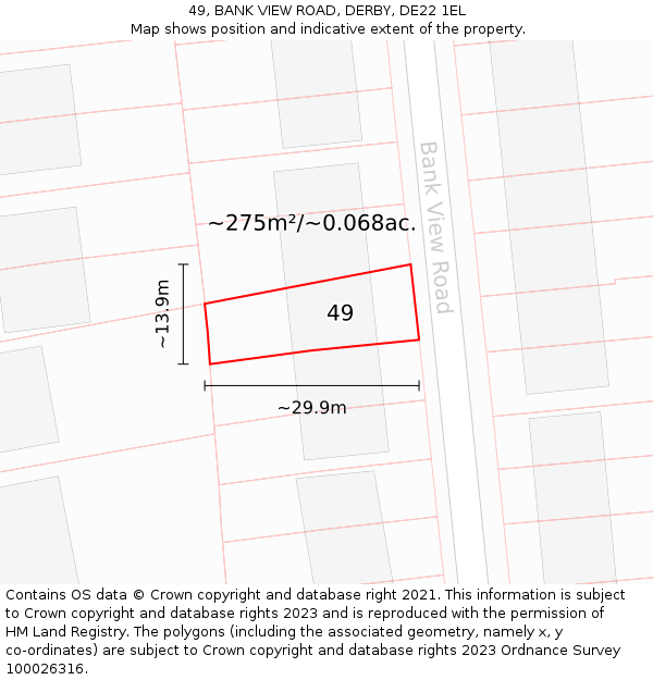 49, BANK VIEW ROAD, DERBY, DE22 1EL: Plot and title map