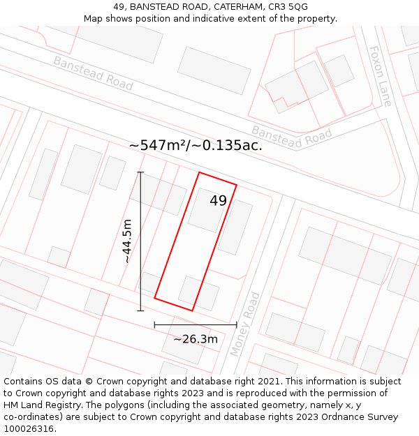 49, BANSTEAD ROAD, CATERHAM, CR3 5QG: Plot and title map