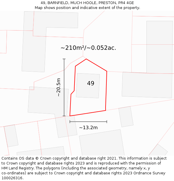 49, BARNFIELD, MUCH HOOLE, PRESTON, PR4 4GE: Plot and title map