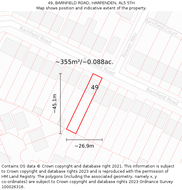 49, BARNFIELD ROAD, HARPENDEN, AL5 5TH: Plot and title map