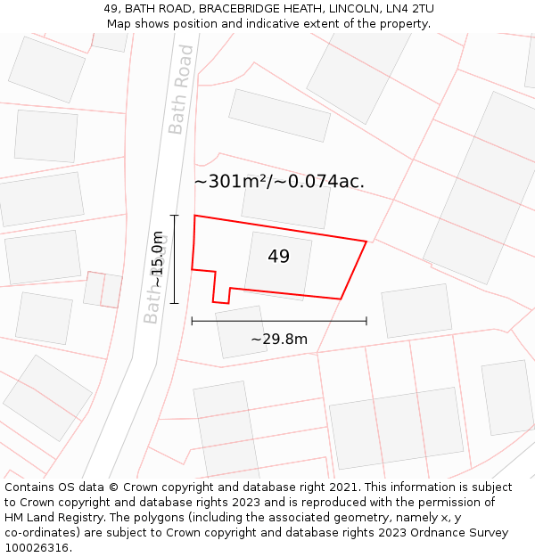 49, BATH ROAD, BRACEBRIDGE HEATH, LINCOLN, LN4 2TU: Plot and title map