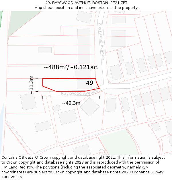 49, BAYSWOOD AVENUE, BOSTON, PE21 7RT: Plot and title map