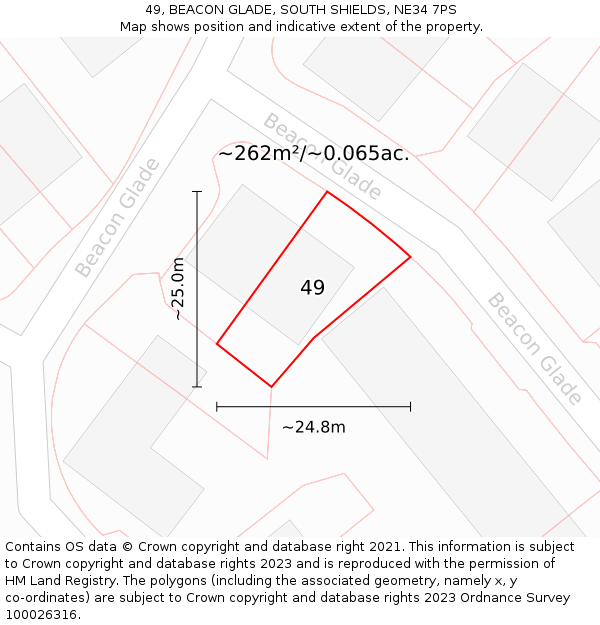 49, BEACON GLADE, SOUTH SHIELDS, NE34 7PS: Plot and title map