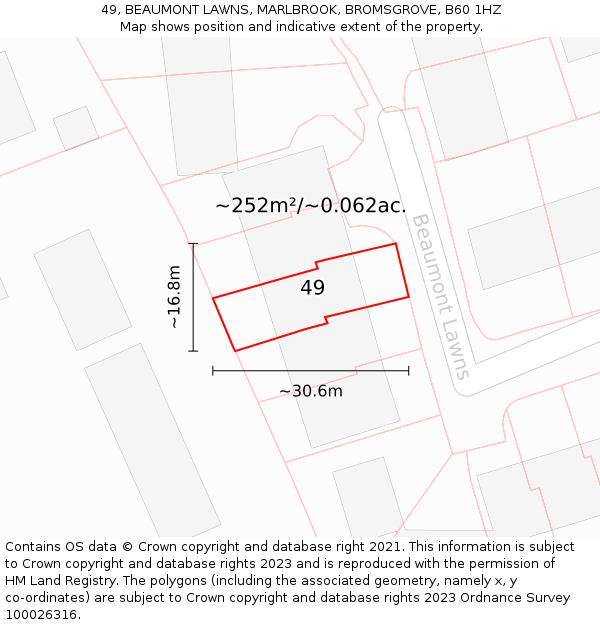 49, BEAUMONT LAWNS, MARLBROOK, BROMSGROVE, B60 1HZ: Plot and title map