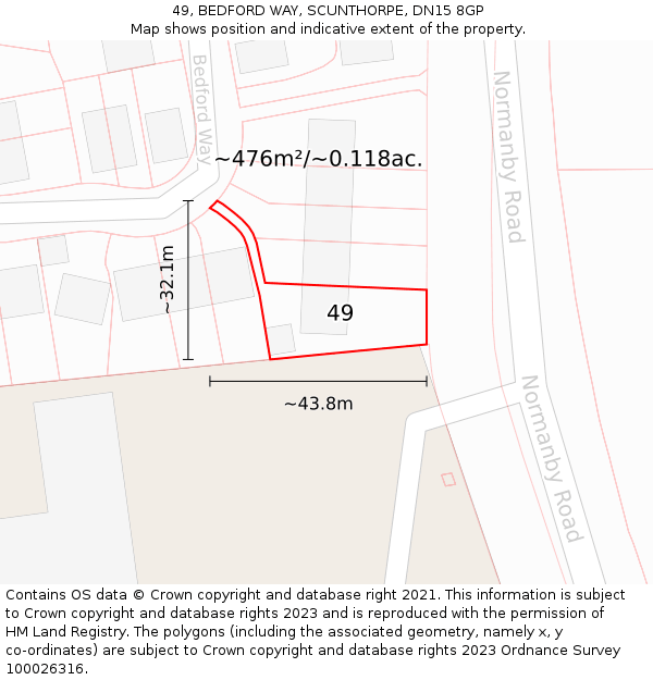 49, BEDFORD WAY, SCUNTHORPE, DN15 8GP: Plot and title map