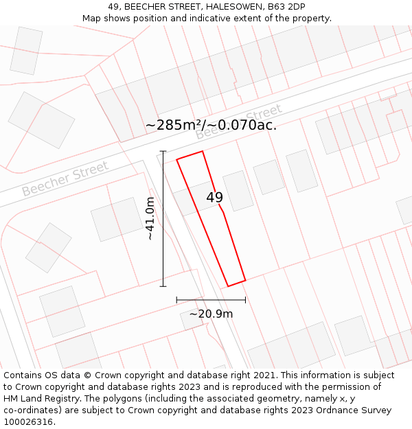 49, BEECHER STREET, HALESOWEN, B63 2DP: Plot and title map