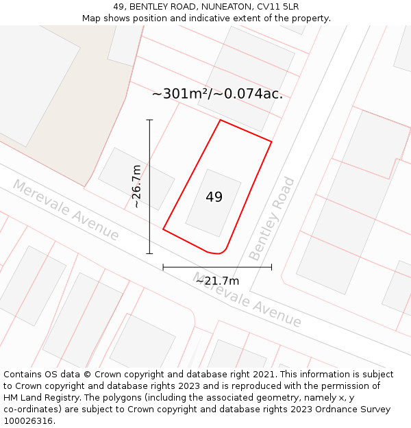 49, BENTLEY ROAD, NUNEATON, CV11 5LR: Plot and title map