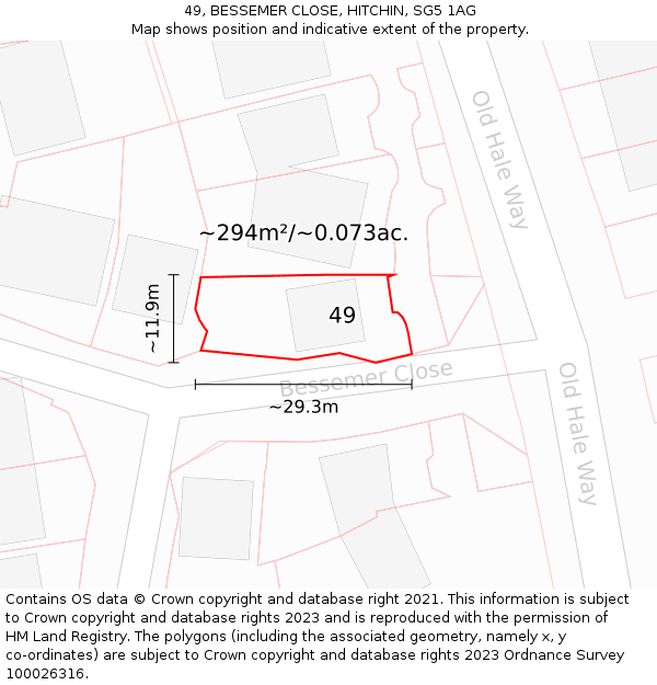 49, BESSEMER CLOSE, HITCHIN, SG5 1AG: Plot and title map