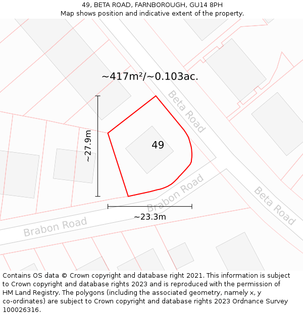 49, BETA ROAD, FARNBOROUGH, GU14 8PH: Plot and title map