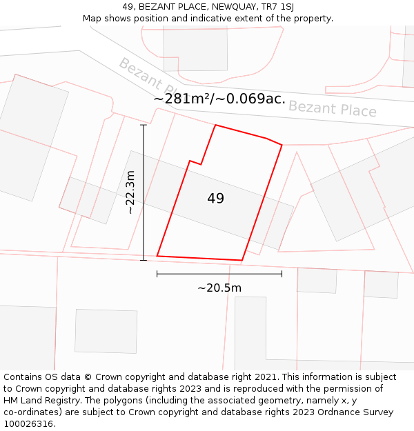 49, BEZANT PLACE, NEWQUAY, TR7 1SJ: Plot and title map