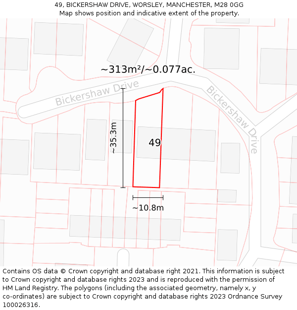 49, BICKERSHAW DRIVE, WORSLEY, MANCHESTER, M28 0GG: Plot and title map