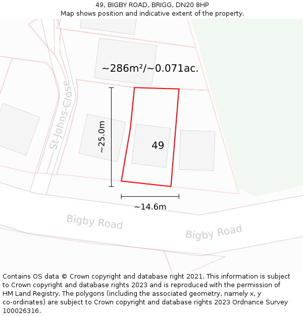 49, BIGBY ROAD, BRIGG, DN20 8HP: Plot and title map