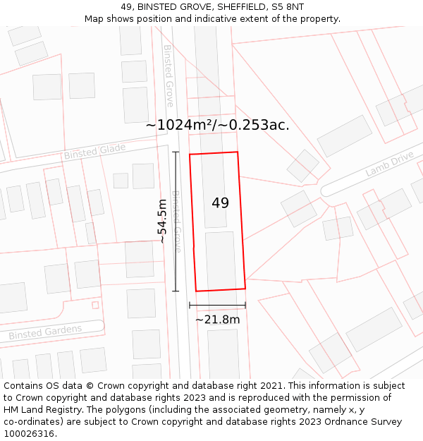 49, BINSTED GROVE, SHEFFIELD, S5 8NT: Plot and title map