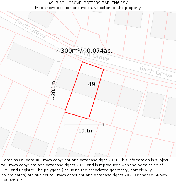 49, BIRCH GROVE, POTTERS BAR, EN6 1SY: Plot and title map