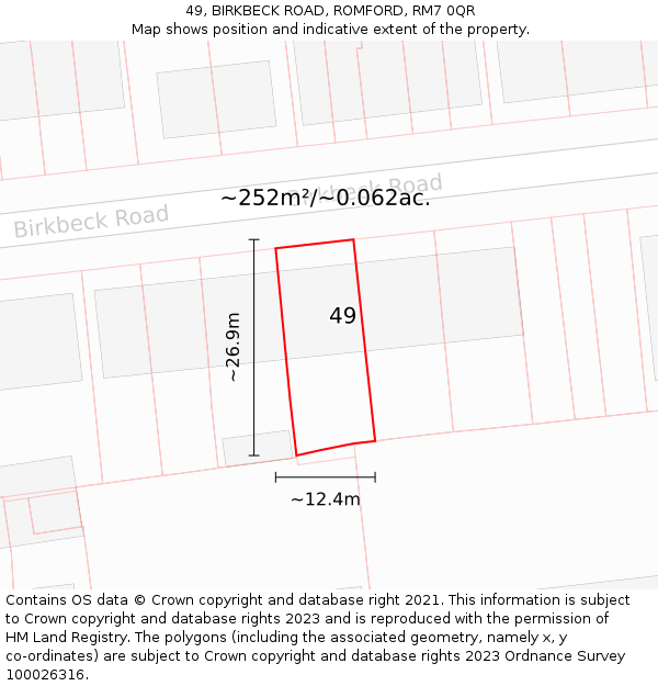 49, BIRKBECK ROAD, ROMFORD, RM7 0QR: Plot and title map