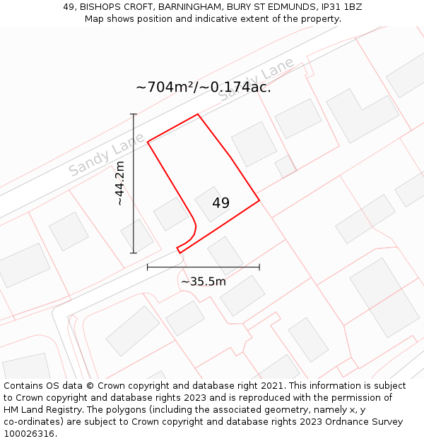 49, BISHOPS CROFT, BARNINGHAM, BURY ST EDMUNDS, IP31 1BZ: Plot and title map