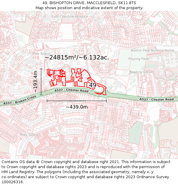 49, BISHOPTON DRIVE, MACCLESFIELD, SK11 8TS: Plot and title map