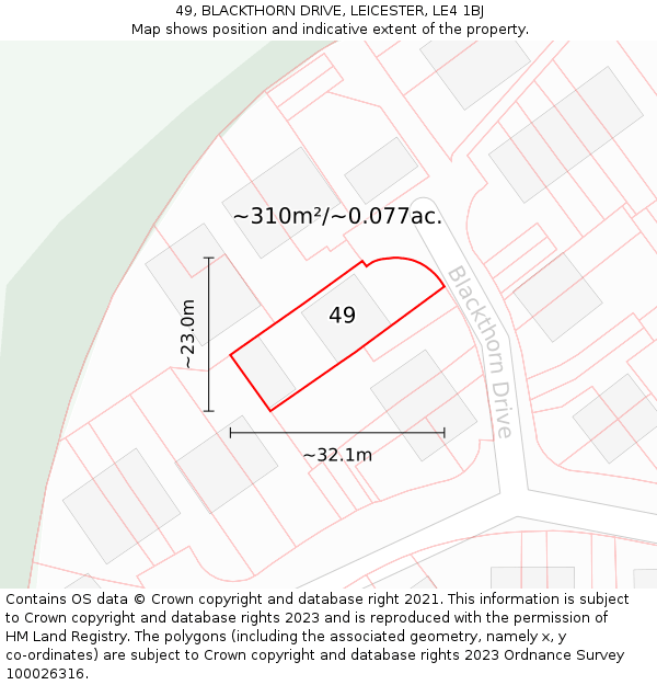 49, BLACKTHORN DRIVE, LEICESTER, LE4 1BJ: Plot and title map