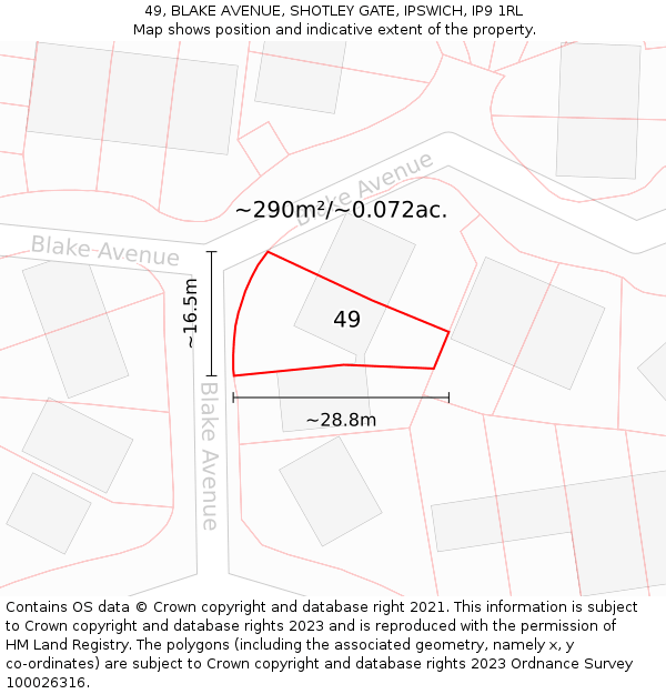 49, BLAKE AVENUE, SHOTLEY GATE, IPSWICH, IP9 1RL: Plot and title map