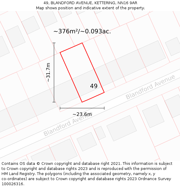 49, BLANDFORD AVENUE, KETTERING, NN16 9AR: Plot and title map