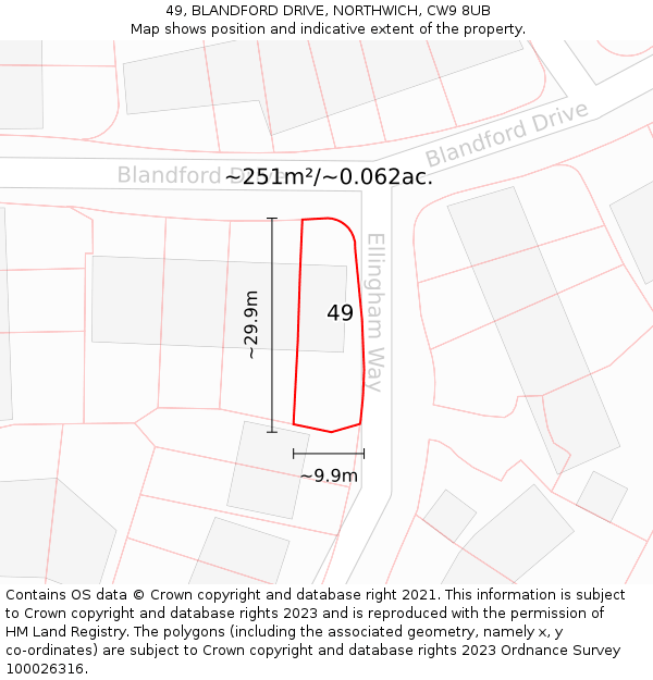 49, BLANDFORD DRIVE, NORTHWICH, CW9 8UB: Plot and title map