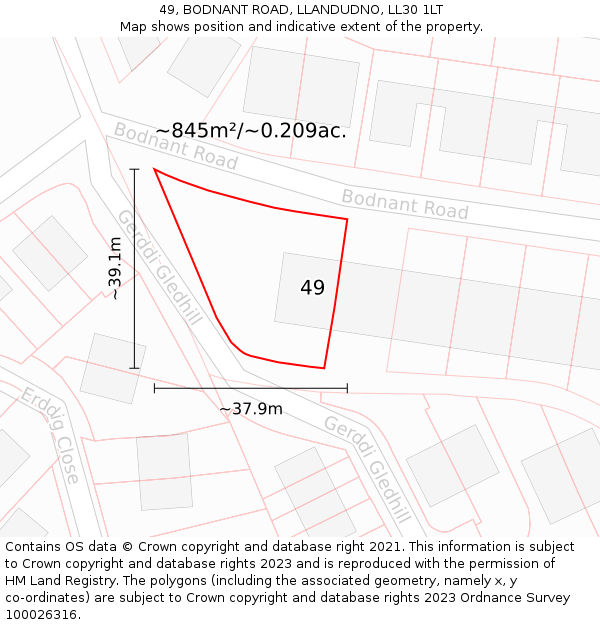 49, BODNANT ROAD, LLANDUDNO, LL30 1LT: Plot and title map