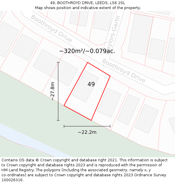 49, BOOTHROYD DRIVE, LEEDS, LS6 2SL: Plot and title map