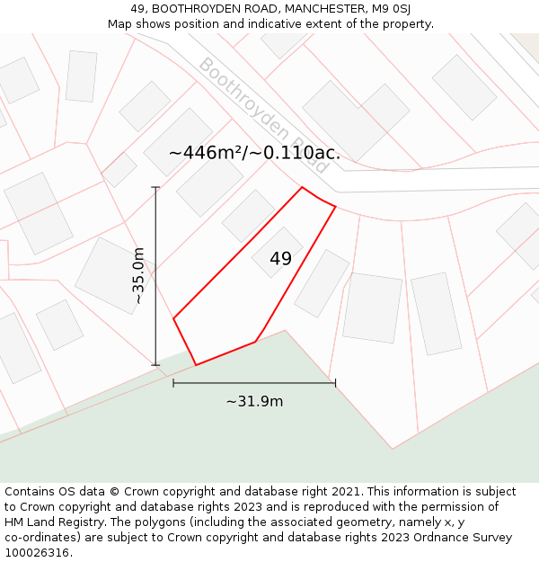49, BOOTHROYDEN ROAD, MANCHESTER, M9 0SJ: Plot and title map