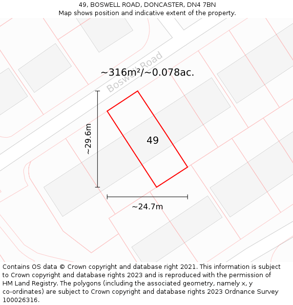 49, BOSWELL ROAD, DONCASTER, DN4 7BN: Plot and title map