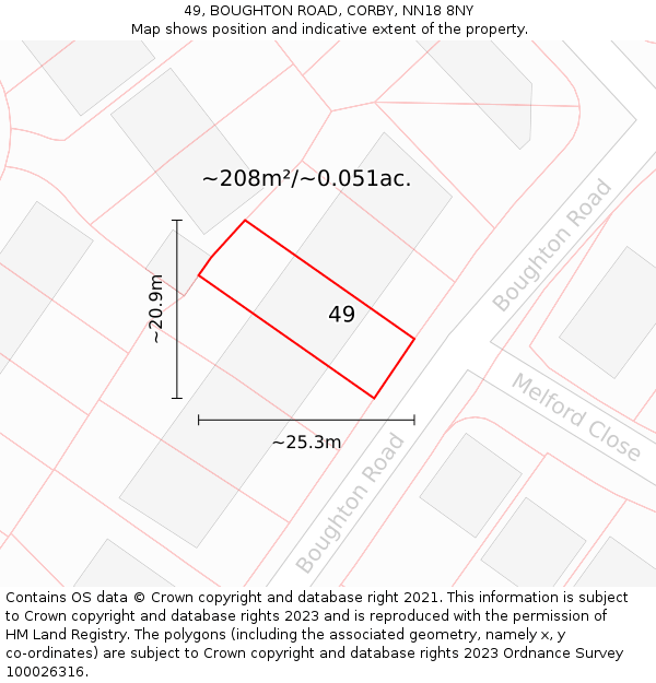 49, BOUGHTON ROAD, CORBY, NN18 8NY: Plot and title map