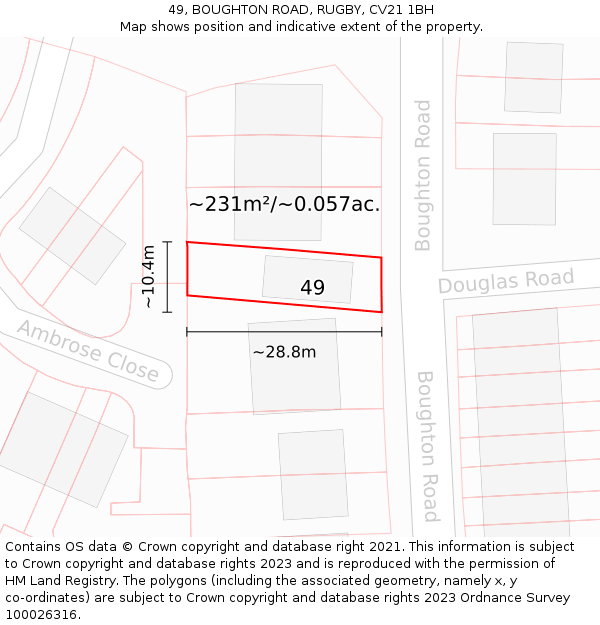 49, BOUGHTON ROAD, RUGBY, CV21 1BH: Plot and title map