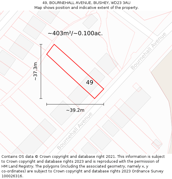 49, BOURNEHALL AVENUE, BUSHEY, WD23 3AU: Plot and title map