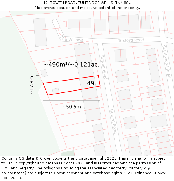 49, BOWEN ROAD, TUNBRIDGE WELLS, TN4 8SU: Plot and title map