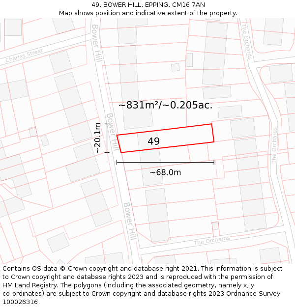 49, BOWER HILL, EPPING, CM16 7AN: Plot and title map